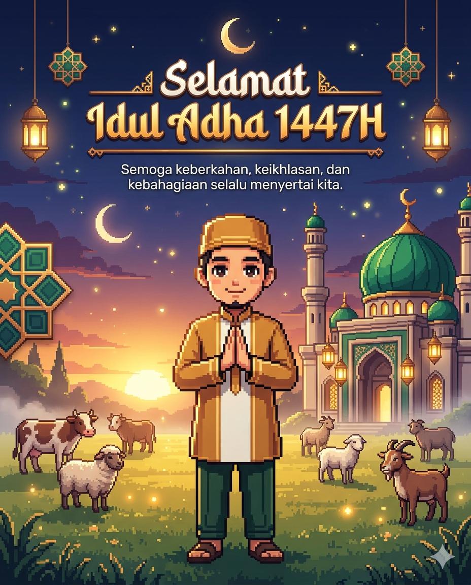 Eid Adha greeting 2d pixel style